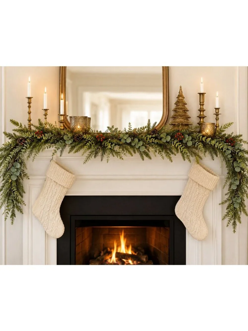 Norfolk Pine Garland, Eucalyptus Garland, Faux Christmas Garland, Mantel Garland